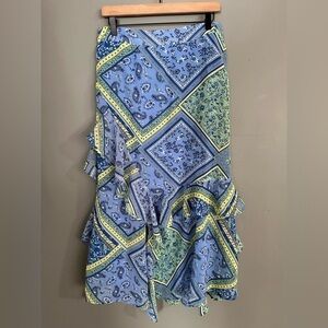 Gunit Bandana Print Tiered Maxi Skirt | Blue and Yellow‎